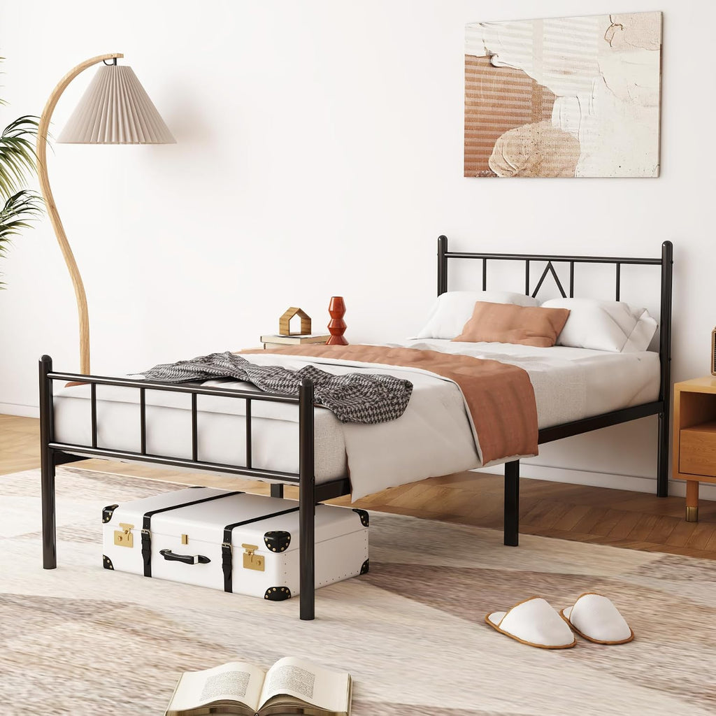 Twin XL Bed Frames 14 inch Metal Platform Mattress Foundation with Headboard Footboard, Heavy Duty Twin XL Bed Frame, No Box Spring Needed, Under Bed Storage, Easy Assembly