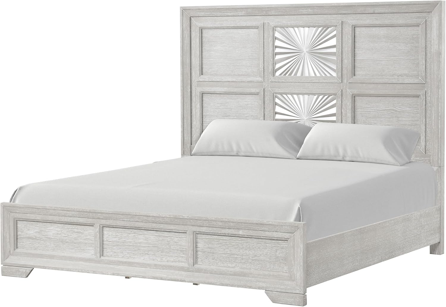 Furniture of America Narella Modern Wood 3-Piece Bedroom Set with Sunburst Pattern, Nickel Brushed Wire Hardware, Felt-Lined Top Drawers, Bracketed Feet, Box Spring Needed, Queen, Light Gray