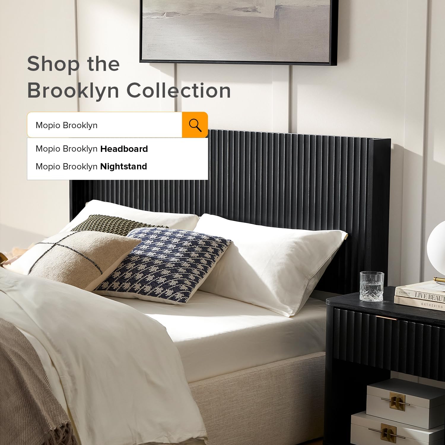 mopio Brooklyn Fluted Panel Wingback Headboard 80.8' - Wall Mount Headboard for King Bed, Modern Farmhouse Bedroom Decor, 4-Panel Assembly (Black Oak, King)
