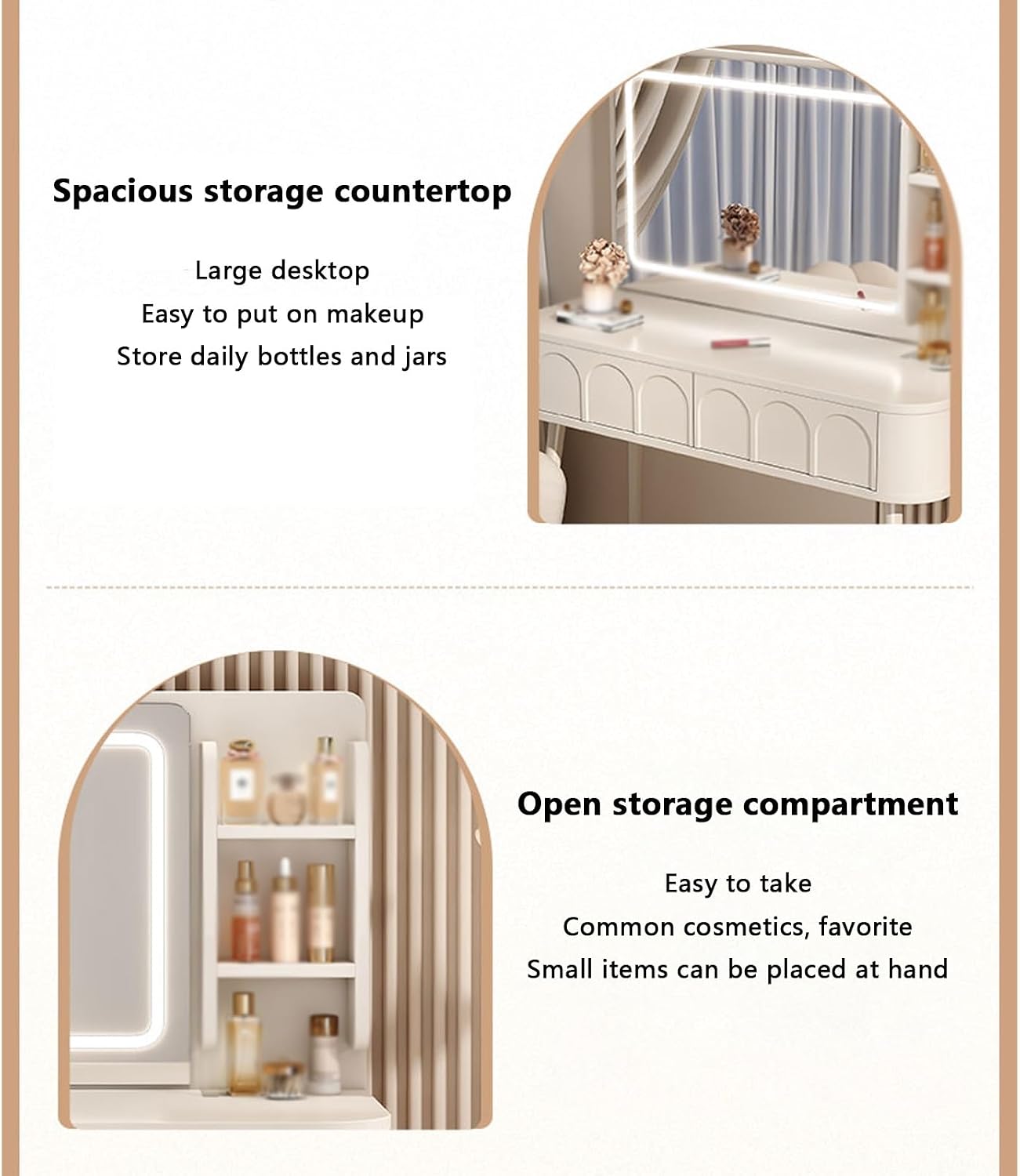 White Vanity with Lighted Mirror Vanity Desk with Lights Small Vanity Desk Smart Makeup Mirror Reasonable partition Rounded Corner Design Large Storage Capacity Suitable,A-60 * 40 * 77.5 cm