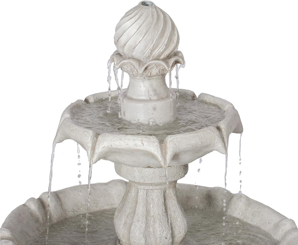 Merax 37.4' H 2-Tier White Polyresin Outdoor Water Fountain, Classic Pedestal Cascading Water Feature for Patio Garden Yard Decor