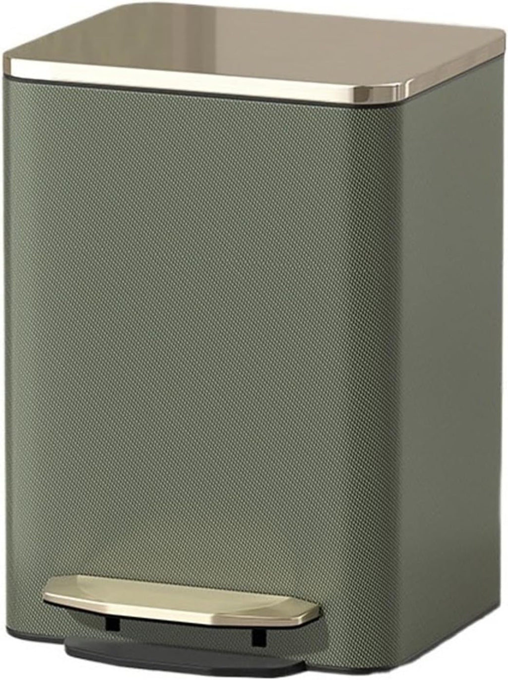 Stylish Modern Smart Trash Can with Soft Close Lid Stainless Steel Step Garbage Can Removable Inner Bucket 21L Capacity PU Leather Outer Layer Army Green Ideal for Bathroom