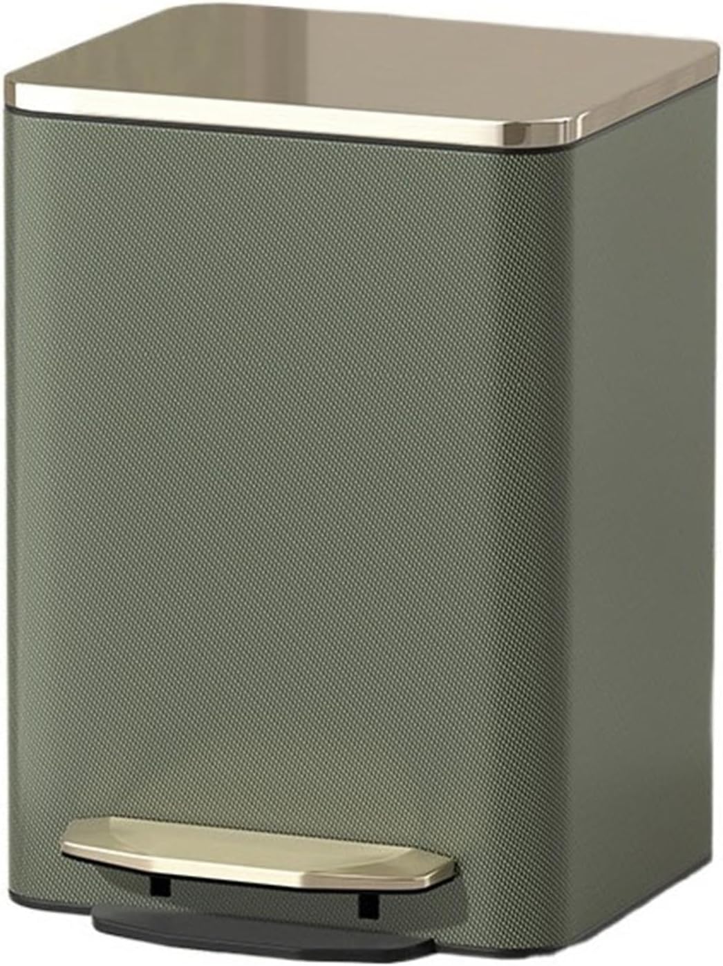 Stylish Modern Smart Trash Can with Soft Close Lid Stainless Steel Step Garbage Can Removable Inner Bucket 21L Capacity PU Leather Outer Layer Army Green Ideal for Bathroom