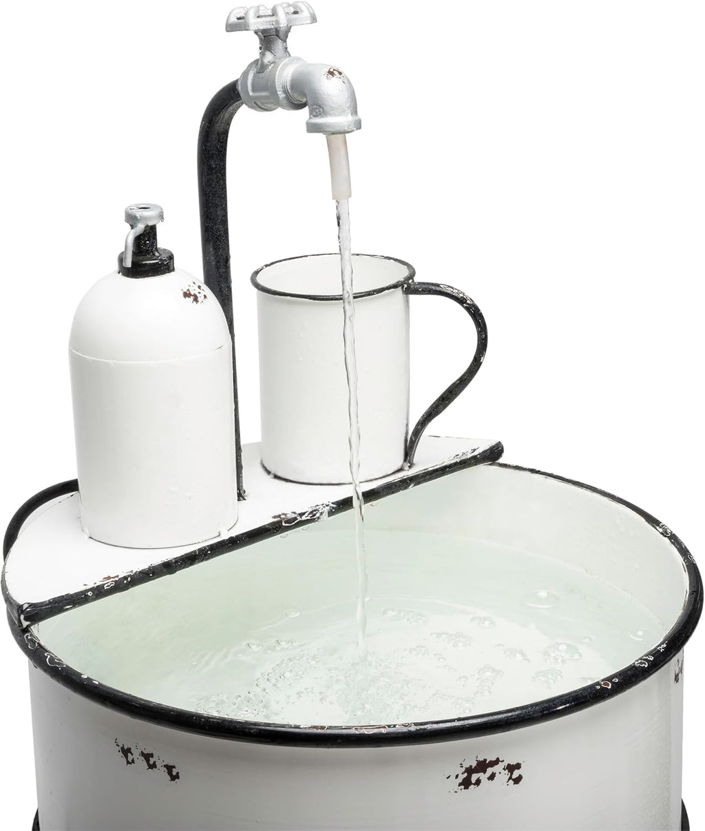 Alpine Corporation YHL168 Outdoor Vintage Metal Sink Water Floor Fountain with Stand, 34' Tall, White