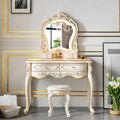 Mid Century Vanity Table with Mirror and Stool, Makeup Vanity Desk with Lights and Drawers for Jewelry & Cosmetics, Vintage European Vanities & Vanity Benches for Bedroom,Widths: 39.4'