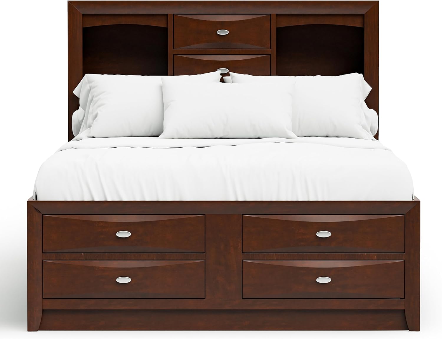 Furniture of America Darius Transitional Solid Wood 6-Piece King Platform Bedroom Set with Drawers, Bookcase Headboard and Knob Pulls, Mattress Ready, Dark Cherry