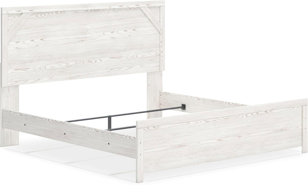Signature Design by Ashley Gerridan Vintage King Panel Bed with Metal Slats, Foundation or Box Spring Needed, White