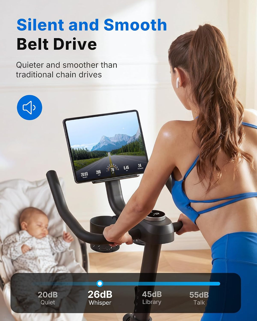 MERACH Exercise Bike, Brake Pad Stationary Bike with Exclusive App, Low Noise Indoor Cycling Bike with 300lbs Weight Capacity, Tablet Mount and Fitness Courses for Weight Loss