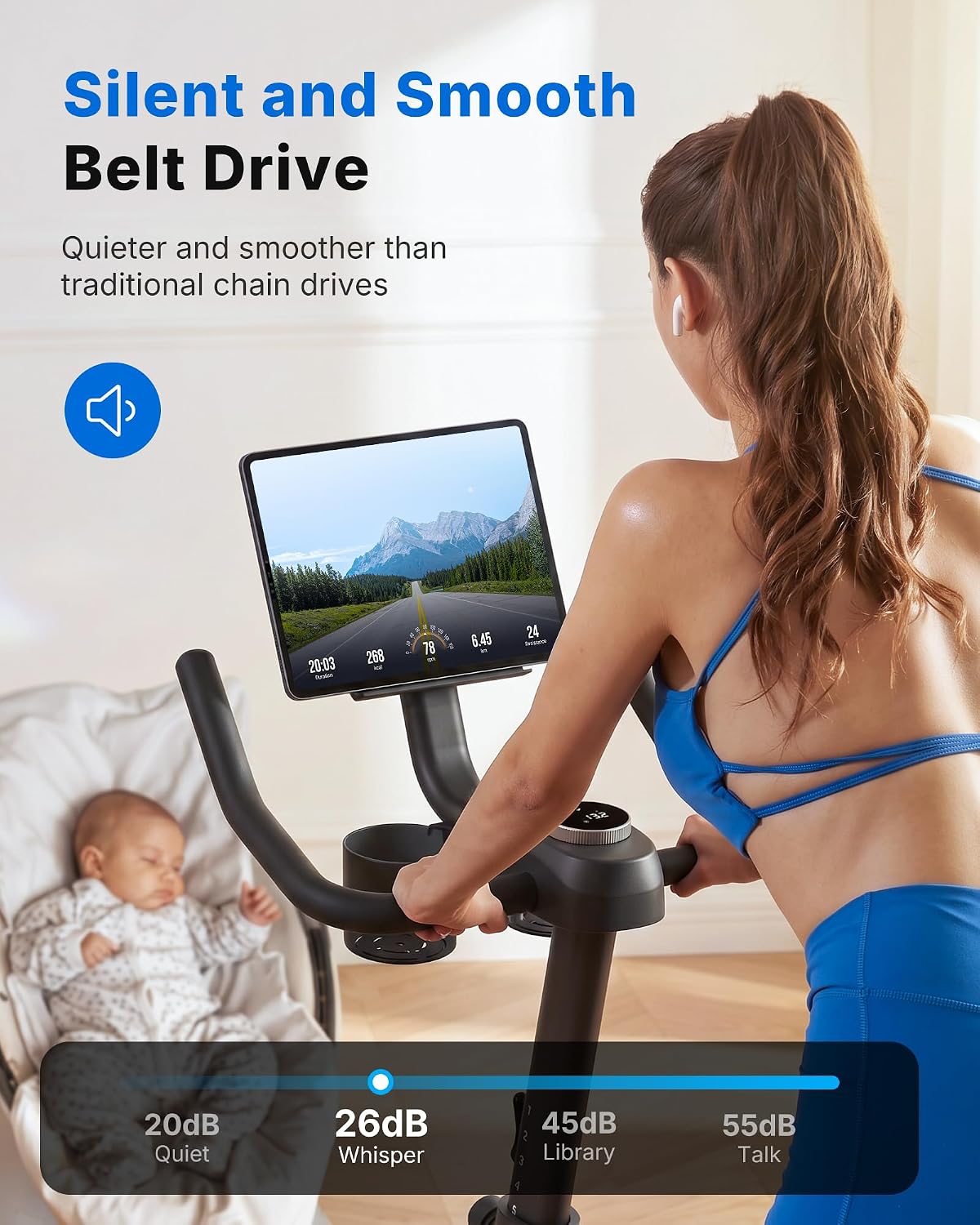 MERACH Exercise Bike, Brake Pad Stationary Bike with Exclusive App, Low Noise Indoor Cycling Bike with 300lbs Weight Capacity, Tablet Mount and Fitness Courses for Weight Loss