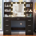 Black Vanity Desk with Mirror and Lights, 3 Lighting Modes Brightness Adjustable, Makeup Vanity Table with 7 Drawers, 6 Shelves and Power Outlet, Girls Vanity, Dressing Table for Bedroom