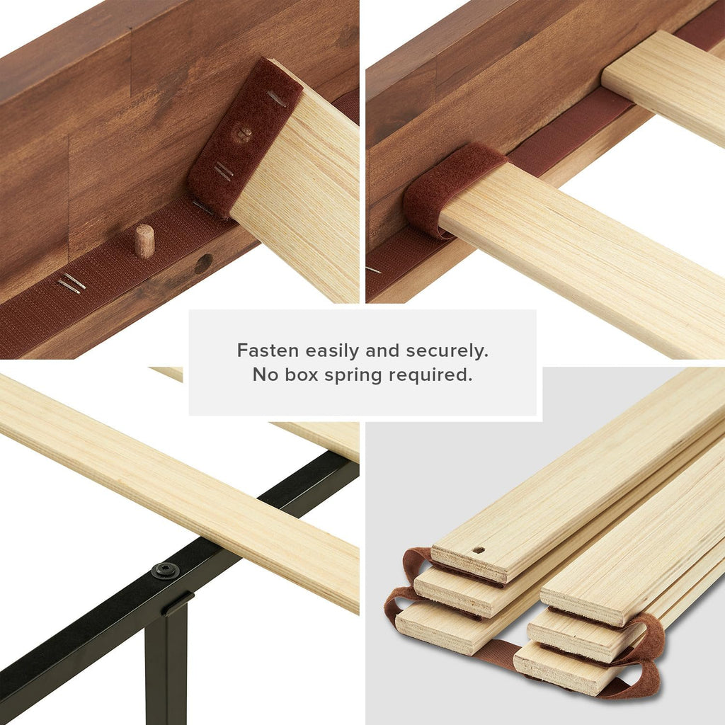 mopio Ted Bed Frame with Headboard, Mid Century Modern Acacia Solid Wood Platform Bed Frame, Wooden Slats, No Box Spring, Double Metal Bar Support (Solid Wood Upholstered, King (U.S. Standard))