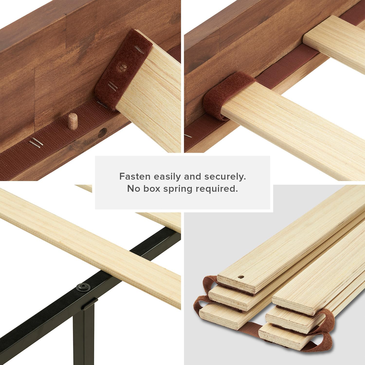 mopio Ted Bed Frame with Headboard, Mid Century Modern Acacia Solid Wood Platform Bed Frame, Wooden Slats, No Box Spring, Double Metal Bar Support (Solid Wood Upholstered, King (U.S. Standard))