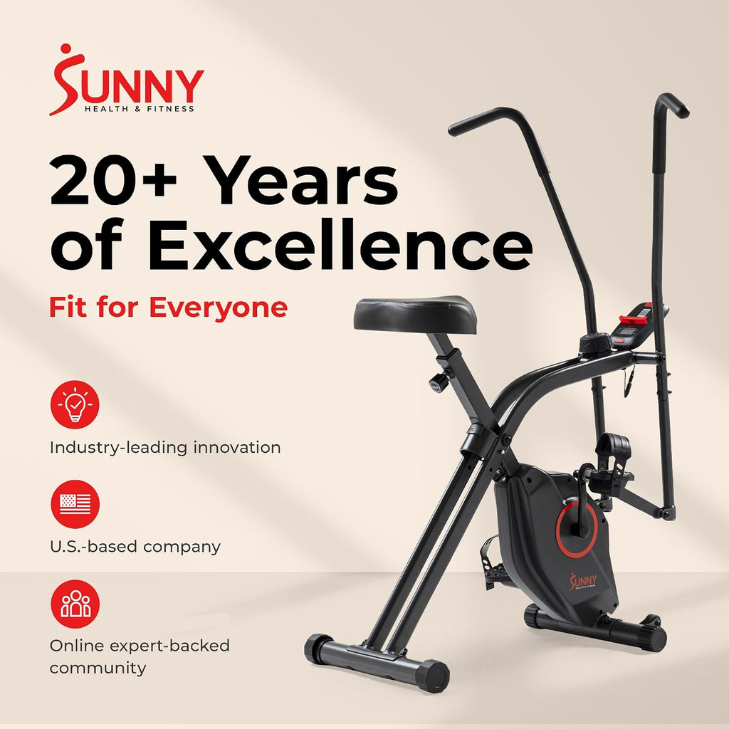 Sunny Health & Fitness Smart Folding X-Bike, Portable Compact Exercise Bike for Indoor Cycling Workout, Home Cardio Training Machine, Free SunnyFit App Bluetooth Connect