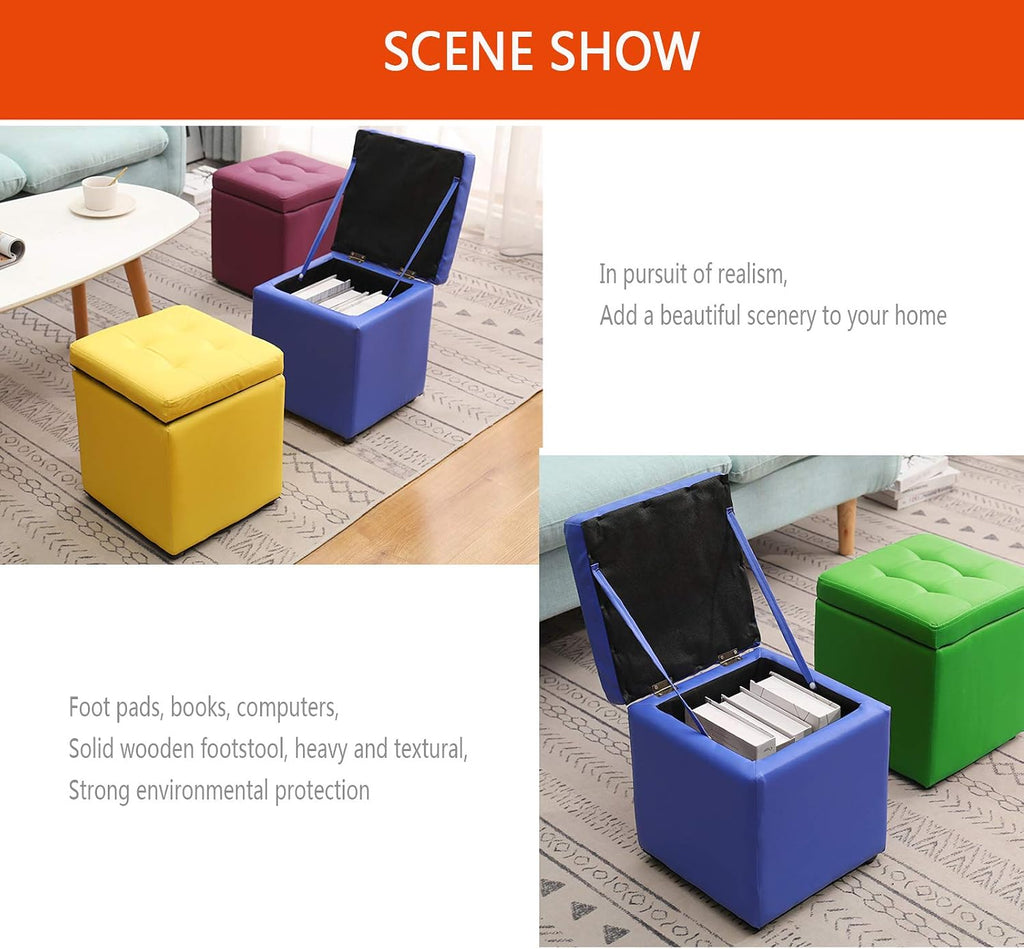 BTZHY Vanity Chair,Square Storage Upholstered Footstool, PU Leather Makeup Dressing Stool,Shoe Bench Vanity Stool Piano Seat n Functional Stool Sofa Stool