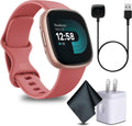 Fitbit 2 Pack Versa 4 Fitness Smartwatch with Daily Readiness, GPS, 24/7 Heart Rate, 40+ Exercise Modes, Fit Bit Smart Watch Pink Sand/Copper Rose Bundle with Cleaning Cloth and Charger
