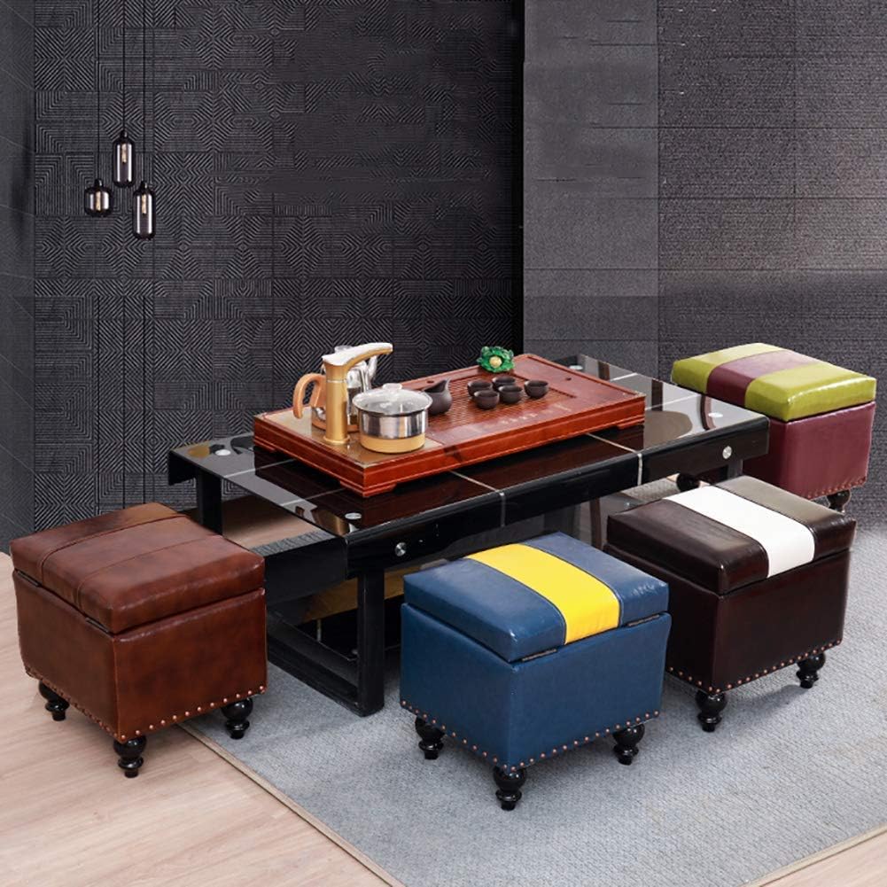BTZHY Vanity Chair,Cube Faux Leather Storage Ottoman Foot Stool Pouf Bench Seat,Toy Box with Hinge Top Organizer Box Pouf Chest-Blue 40x34x40cm