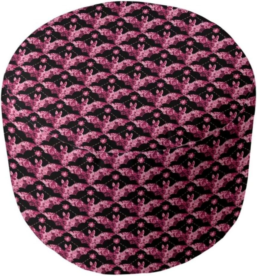 Stylish 20'' Wide Round Geometric Printed Cube Ottoman Create A Bold Statement in The Livingroom | UV, Scratch & Fade Resistant Vanity Stool Super Soft Extra Plush Comfy Bench Pink Black Color
