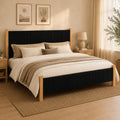 HOMBCK Bed Frame Full Size with Headboard, Corduroy Upholstered Full Bed Frame, No Box Spring Needed, 4 Solid Wood Support, Noise-Free, Easy Assembly for Teens, Apartments, Black