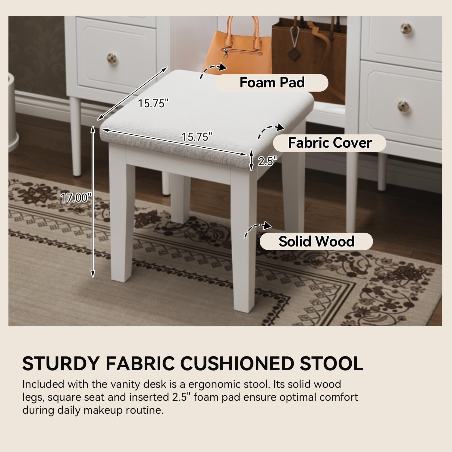 Merax Antique Vanity Desk with Triple Mirror, 46' Makeup Vanity Set with Cushioned Stool, Large Dressing Table with 6 Storage Drawers for Bedroom Dressing Room, White