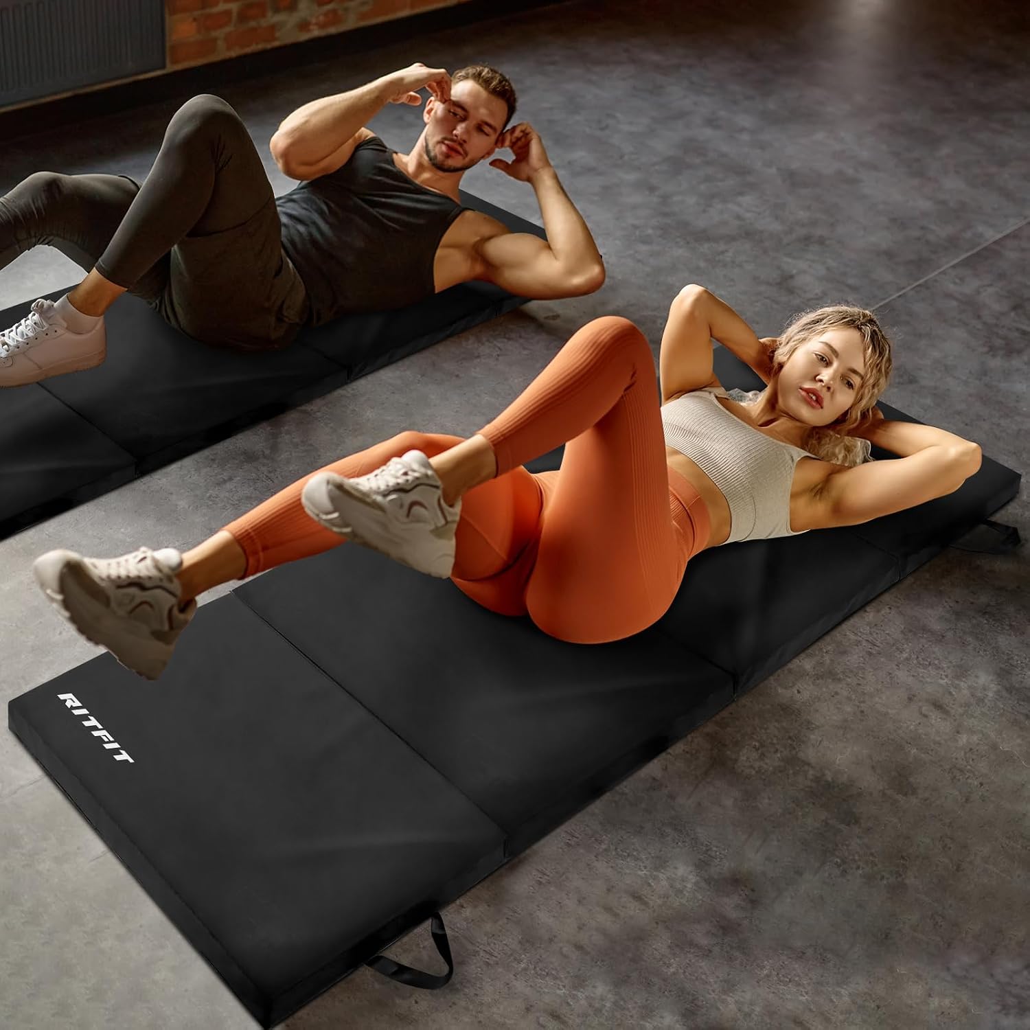 RitFit Upgraded Folding Exercise Mat, 2 Inch Thick Gymnastics Mat 3'x6',4'x8',4x10',2'x8' with Carrying Handles for Yoga, MMA, Stretching, Core Workouts and Home Gym Protective Flooring