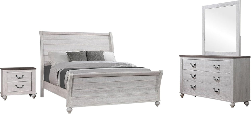 Coaster Home Furnishings Stillwood Farmhouse 4-Piece Bedroom Set California King Size Sleigh Bed Frame 55-inch Headboard Vintage Linen 223281KW-S4