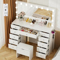VOWNER Vanity with Lighted Mirror - Makeup Vanity Desk with 11 Drawers and Outlet, 3 Color Lighting Modes Adjustable Brightness, 46' Vanity Table with Soft Cushioned Stool for Bedroom, White