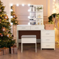 Karl home Vanity Desk with Sliding Mirror and Lights,3 Colour Light Modes,5-Drawer Makeup Vanity with Stool, Makeup Desk Vanity Table for Women, White