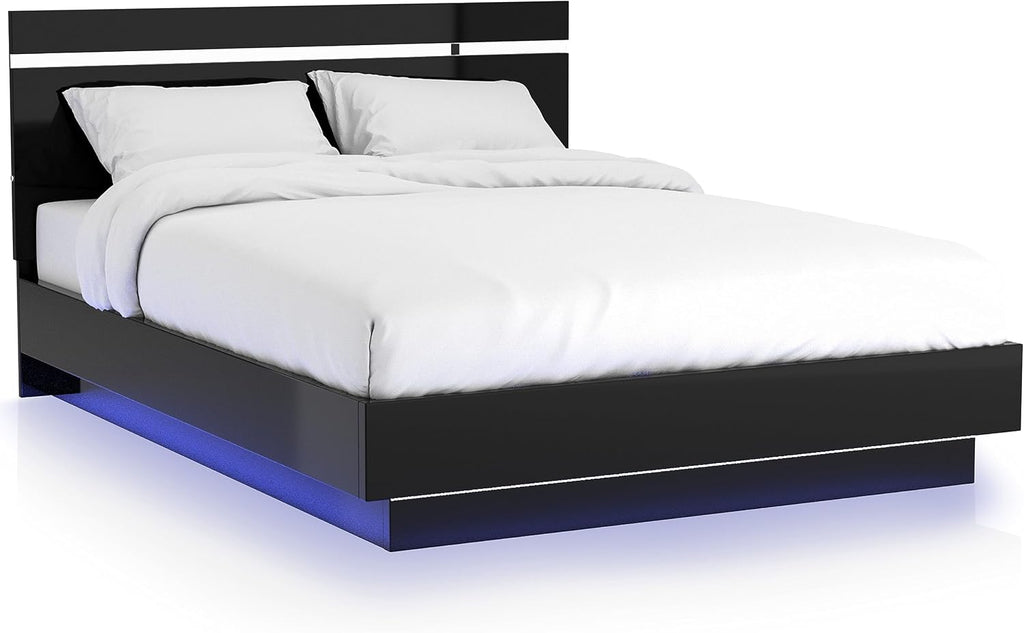 Furniture of America Alexandria Glam Wood 6-Piece Bedroom Set with Embedded LED Light, USB Charger, Felt-Lined Top Drawers, No Box Spring Required for Bedroom, Guest Room Bed, King, Black, Chrome