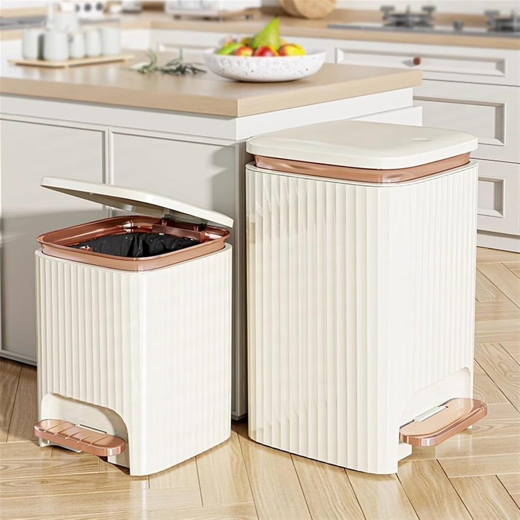 9/12 Liter Square Plastic Smart Trash Can with Double Opening Lid Pedal Trash Can for Living Room Bedroom Kitchen Bathroom Cream White Modern Design and Convenient Waste Management