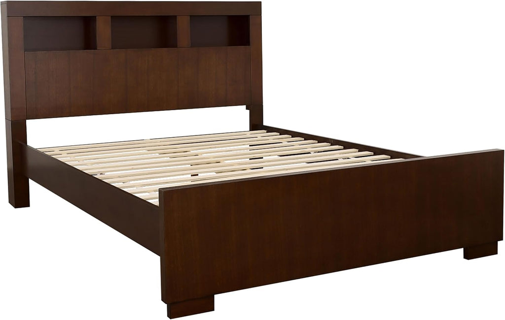 Coaster Home Furnishings Jessica Contemporary 4-Piece Bedroom Set Eastern King Size LED Storage Bookcase Bed Frame 47-inch Headboard Cappuccino 200719KE-S4