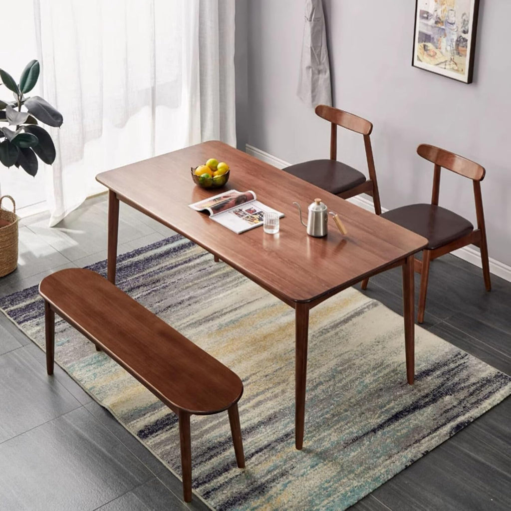 Mid Century Modern Dining Bench with Cushion, Narrow Entryway Bench with Rounded Corner, Solid Wood End of Bed Bench, Upholstered Bench for Dining Room Hallway Living Room Bedroom