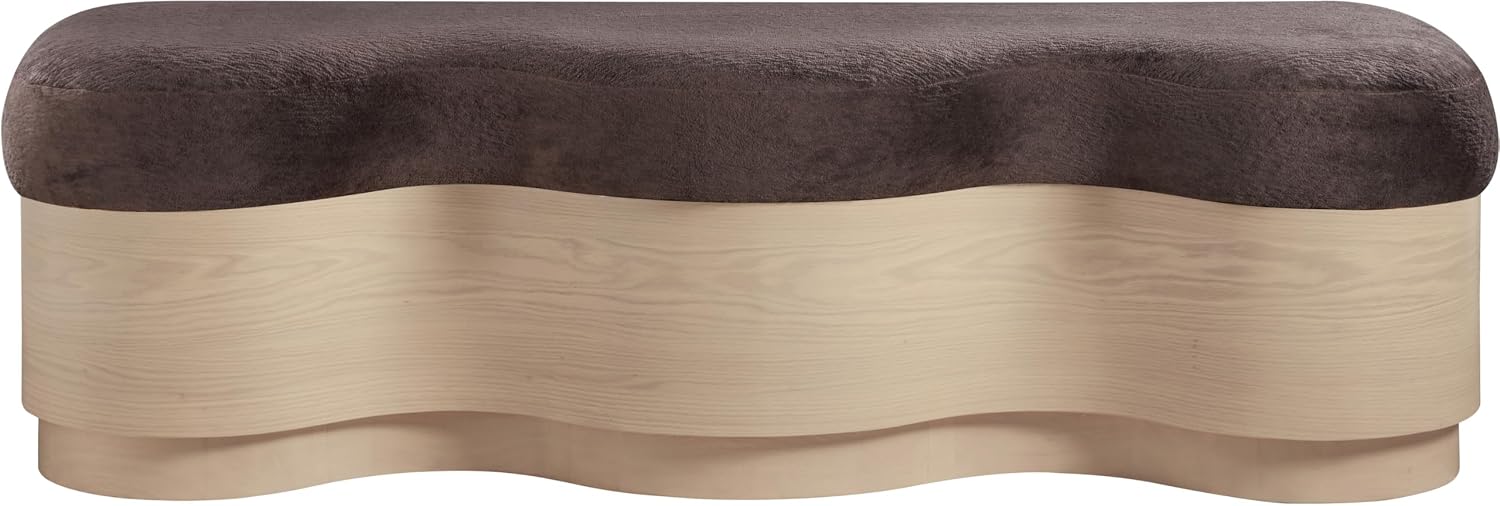 Meridian Furniture Savoy Brown Velour Fur Fabric Bench