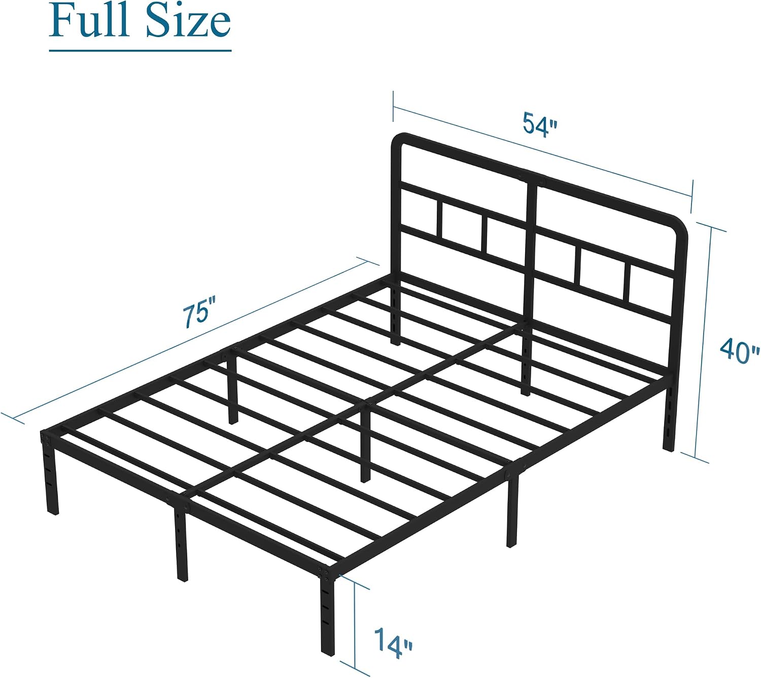 DiaOutro 14 Inch Full Size Bed Frame with Headboard No Box Spring Needed, Heavy Duty Metal Platform with Steel Slat, Mattress Foundation, Easy Assembly, Noise Free, Black
