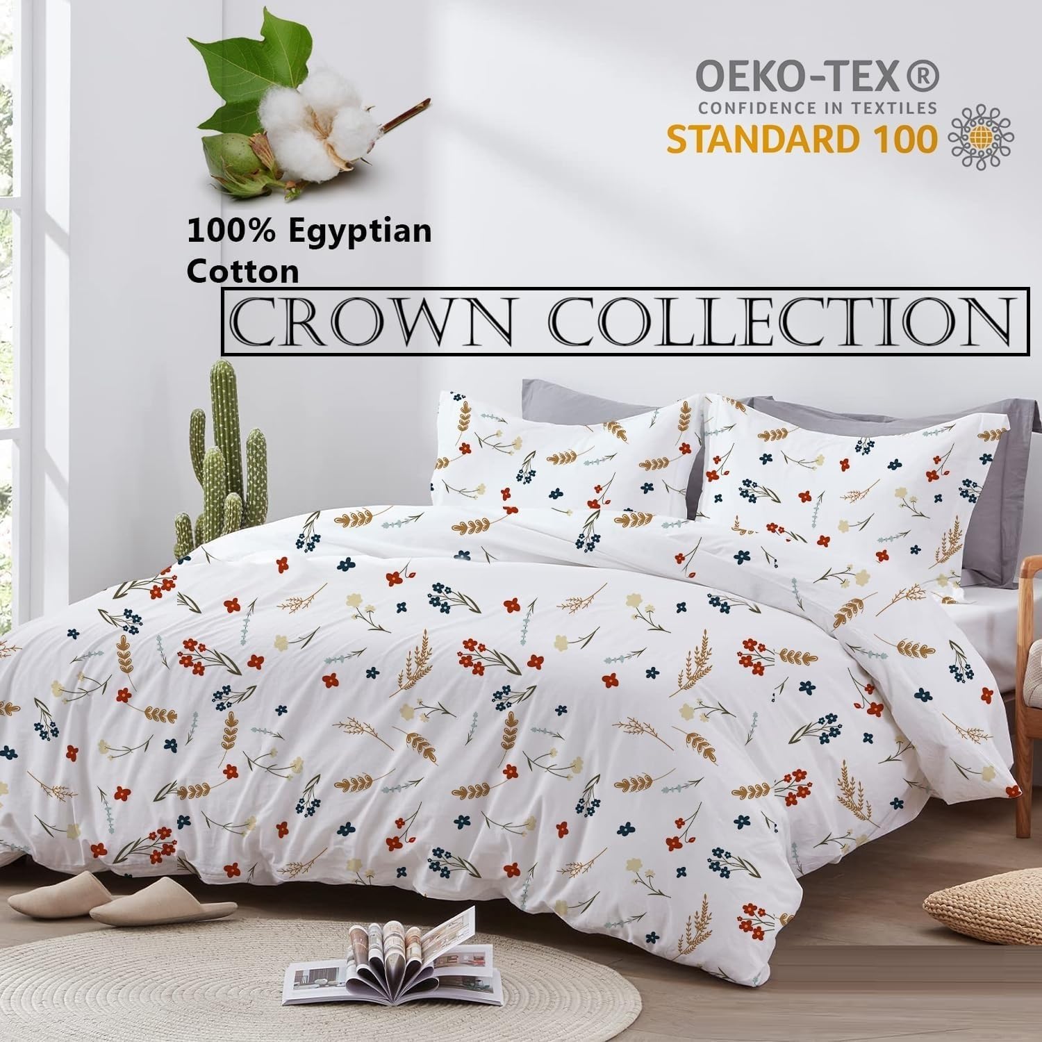 New Luxuriate Hotel 1000-TC Hypoallergenic Ultra Soft Design 100% Egyptian Cotton Solid Duvet Cover with Zipper Colser & 2pcs Pillow Case Set (Super King Plus 120X120, Jungle Flowers Print)
