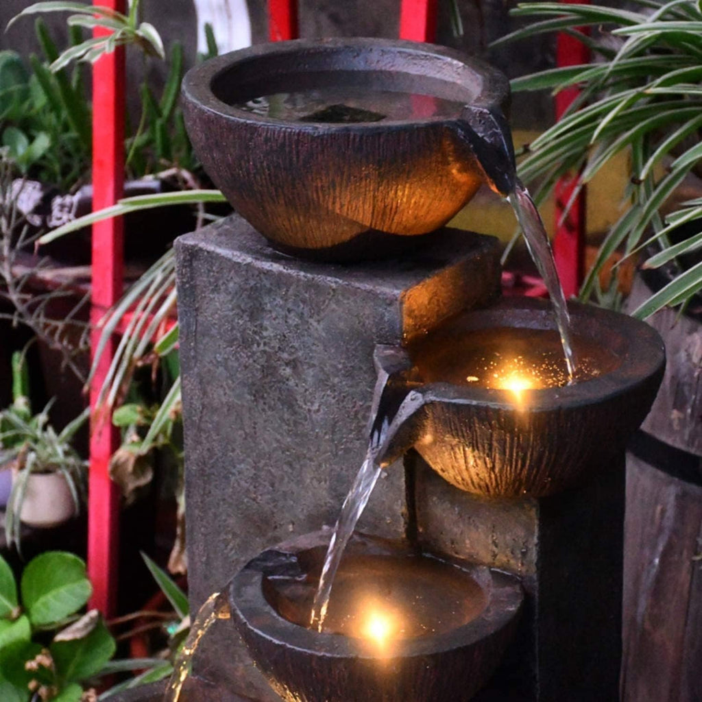 SunJet 5-Tier Outdoor Water Fountain Resin Fountain Decor with LED Lighting Natural Polyresin Looking Stone Decor for Garden Patio Fold Court Yard Deck 12.99' L x 13.78' W x 39.76' H