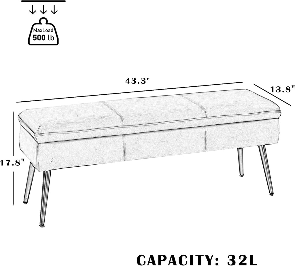 Ottoman with Storage Bench, End of Bed Bench with Flipping Lid, Mid-Century Modern & Faux Leather with Stitching, Loads 660 lb, for Living Room, Bedroom, Entryway, Cognac Brown