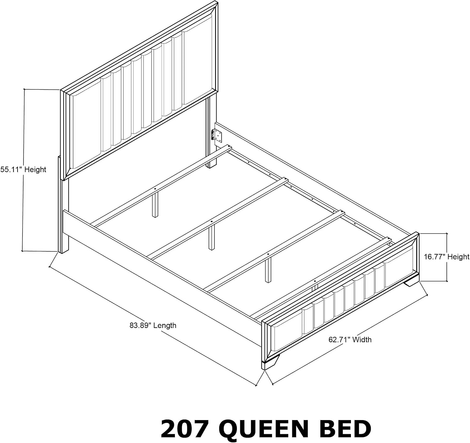 Kings Brand Furniture 2-Piece Boudin Walnut Bedroom Set – Wood Bed Frame with Upholstered Headboard and Footboard, 1 Nightstand (Queen)