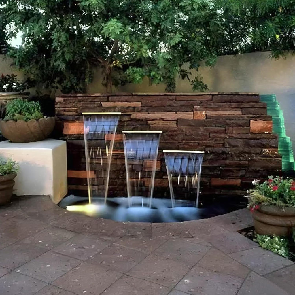 AquaMiracle All-in-1 Pond Waterfall Kit with LED Lights, 18' Stainless Steel Spillway with 800GPH Water Pump, Lighted Waterfall Fountain Outdoor for Water Garden, Backyard, Pool