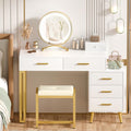 Armocity White Vanity Desk with Mirror and Lights, Modern Makeup Vanity Table Set with 6 Storage Drawers and Cushioned Stool for Bedroom, Dressing Table with Divided Organizers for Women Girls, White
