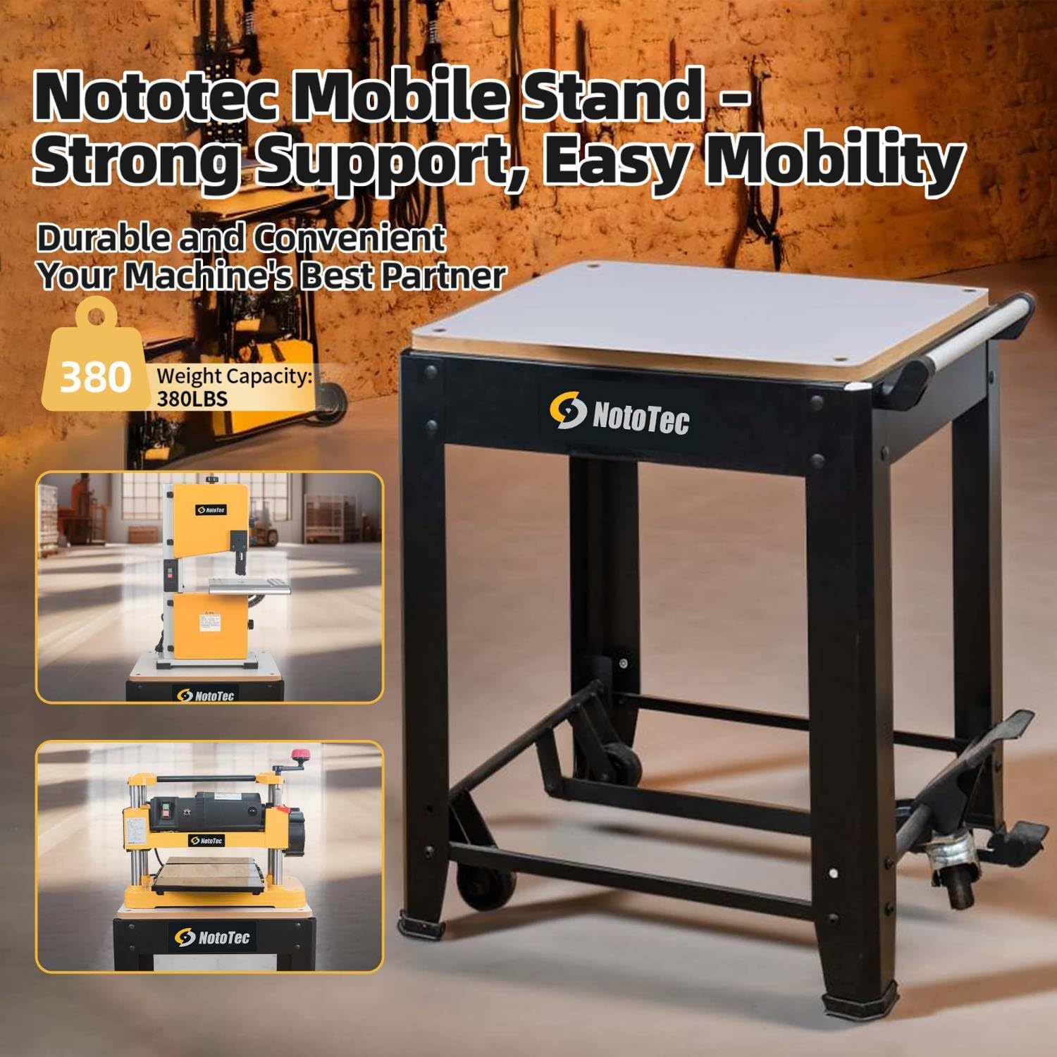 Rolling Planer Stand / Planer Cart with Pedal-Activated Wheels & Locking Base, Heavy-Duty Steel Work Stand, 380 lb Capacity, Mobile Stand for Benchtop Planers, Jointers, Bandsaws & Drill Press | 29206U01