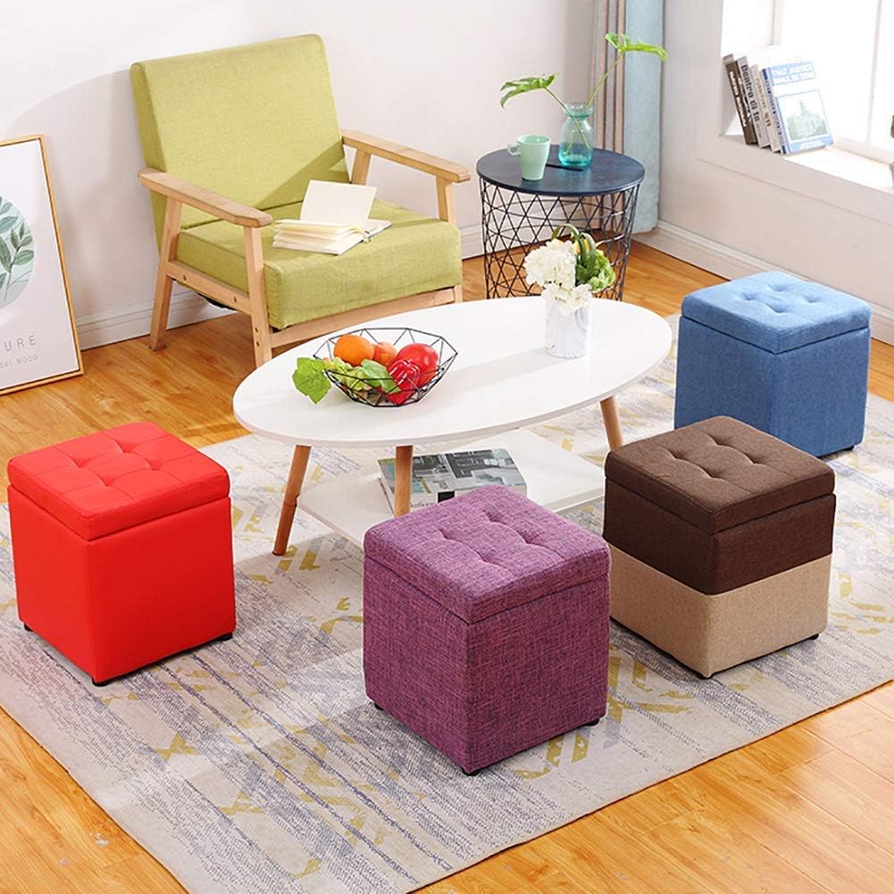BTZHY Vanity Chair,Linen Upholstered Storage Bench Footrest Stool,Cube Organizer Box Pouffe Footstool Wood Feet Puff Seat-Green 30x30x35cm