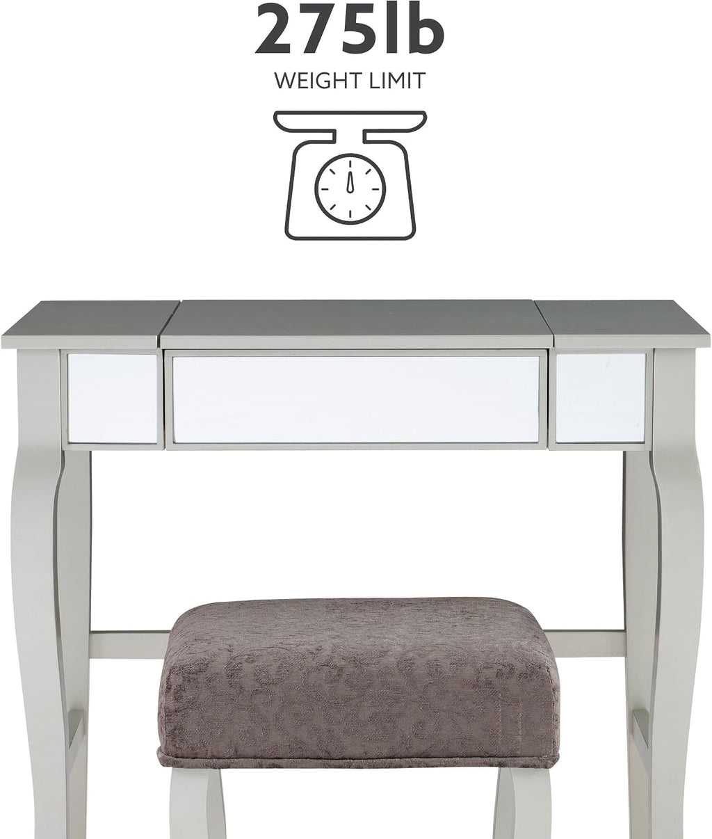 Linon Silver Harper Vanity Set, 32' W x 18' D x 46.75' H