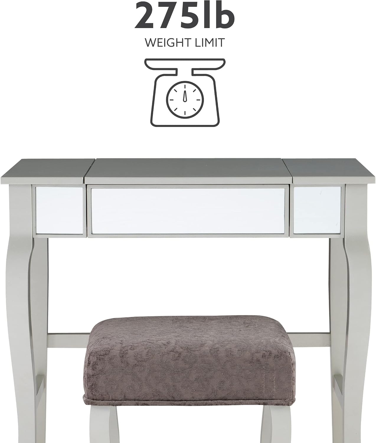 Linon Silver Harper Vanity Set, 32' W x 18' D x 46.75' H