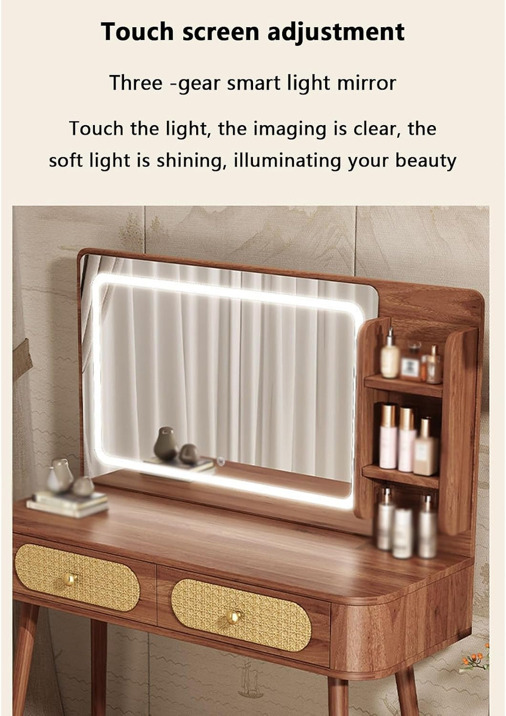 Vanity Desk with Mirror and Lights Small Vanity Desk White Vanity with Lighted Mirror Reasonable partition Rounded Corner Design Spacious countertop Thick Panel Suitable,A-60 * 40 * 77.5 cm