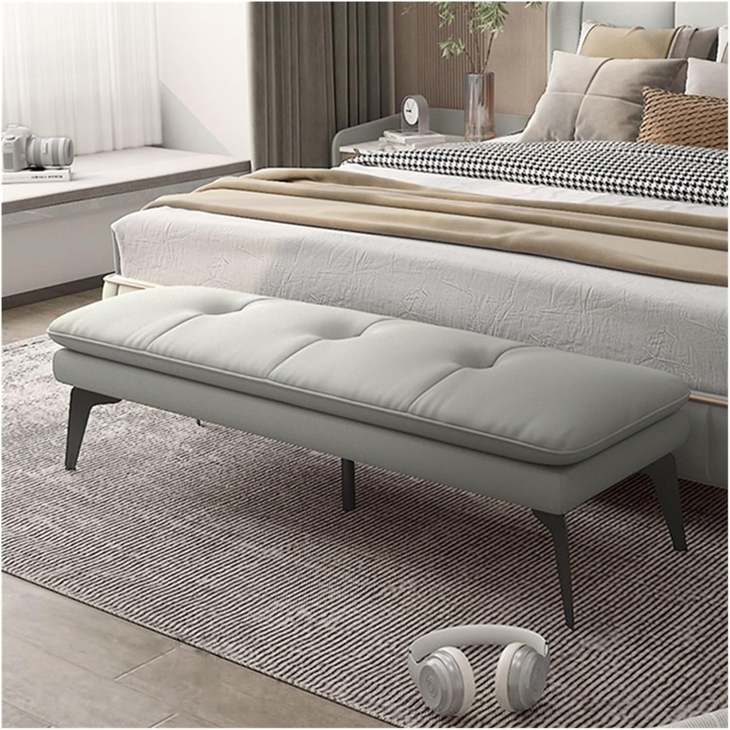 Bedroom End of Bed Bench Upholstered Bedroom Bench Leather Foot Stool Entrance Bench For Dining Room Living Room Bedroom End of Bed Ottoman Foot Rest Couch Long Bench ( Color : Gray , Size : 160*50*38