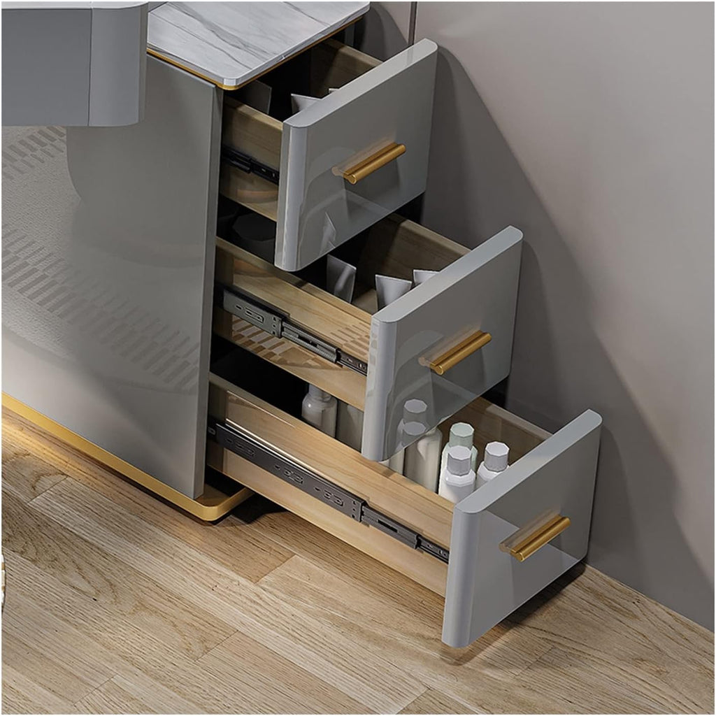 Makeup Vanity Desk Home Grey Corner Vanity Set with Stool and Mirror Slate Dressing Table Bedroom Small Apartment Modern Minimalist Storage Cabinet(Medium)