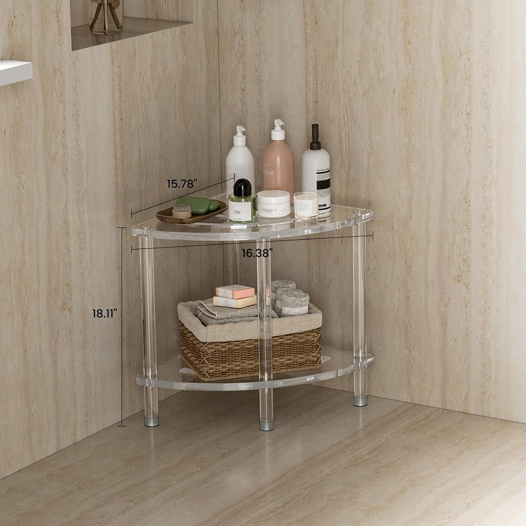 Sumerflos Acrylic Corner Shower Stool, Clear Shower Bench for Shaving Legs Seating Waterproof Heavy Duty Assemble Modern (Clear, 15.75' D x 15.75' W x 18.11' H)