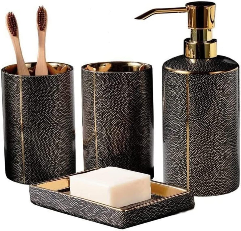 Vanity Bathroom Decor, Bathroom Accessories Sets Light Luxury Ceramics Bathroom Deco Accessroy Set Bathroom Accessories Housewarming Gift(Black,4pcs)