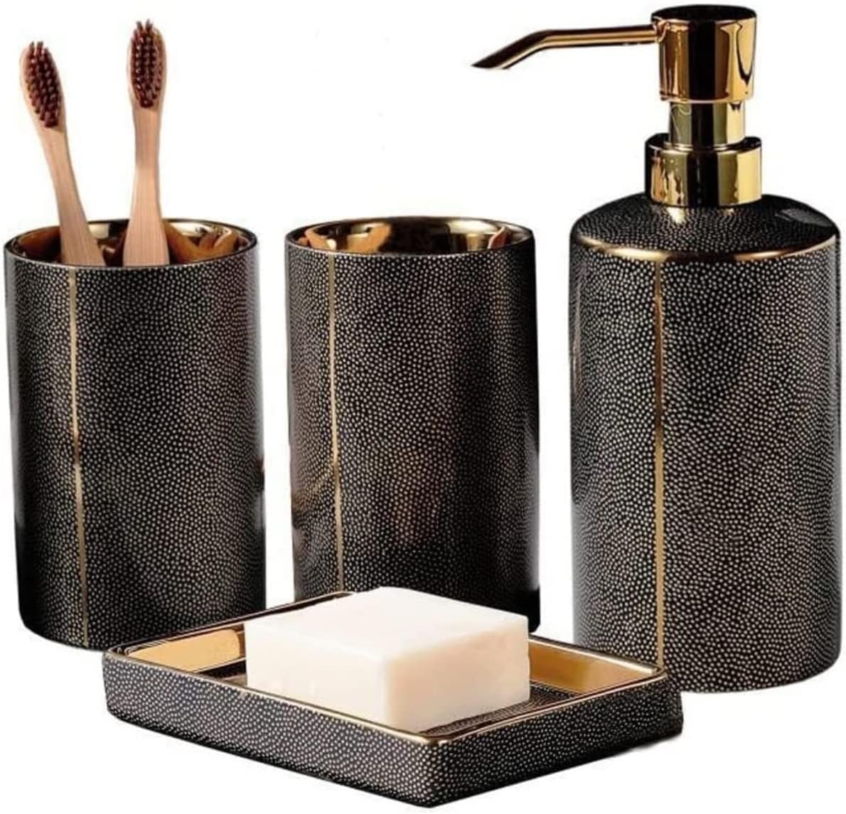 Vanity Bathroom Decor, Bathroom Accessories Sets Light Luxury Ceramics Bathroom Deco Accessroy Set Bathroom Accessories Housewarming Gift(Black,4pcs)