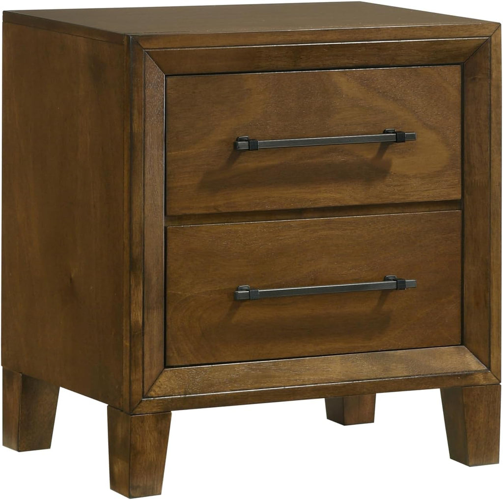 New Classic Furniture Ballard 4-Piece Wood Queen Bedroom Set with Nightstand, Walnut Brown